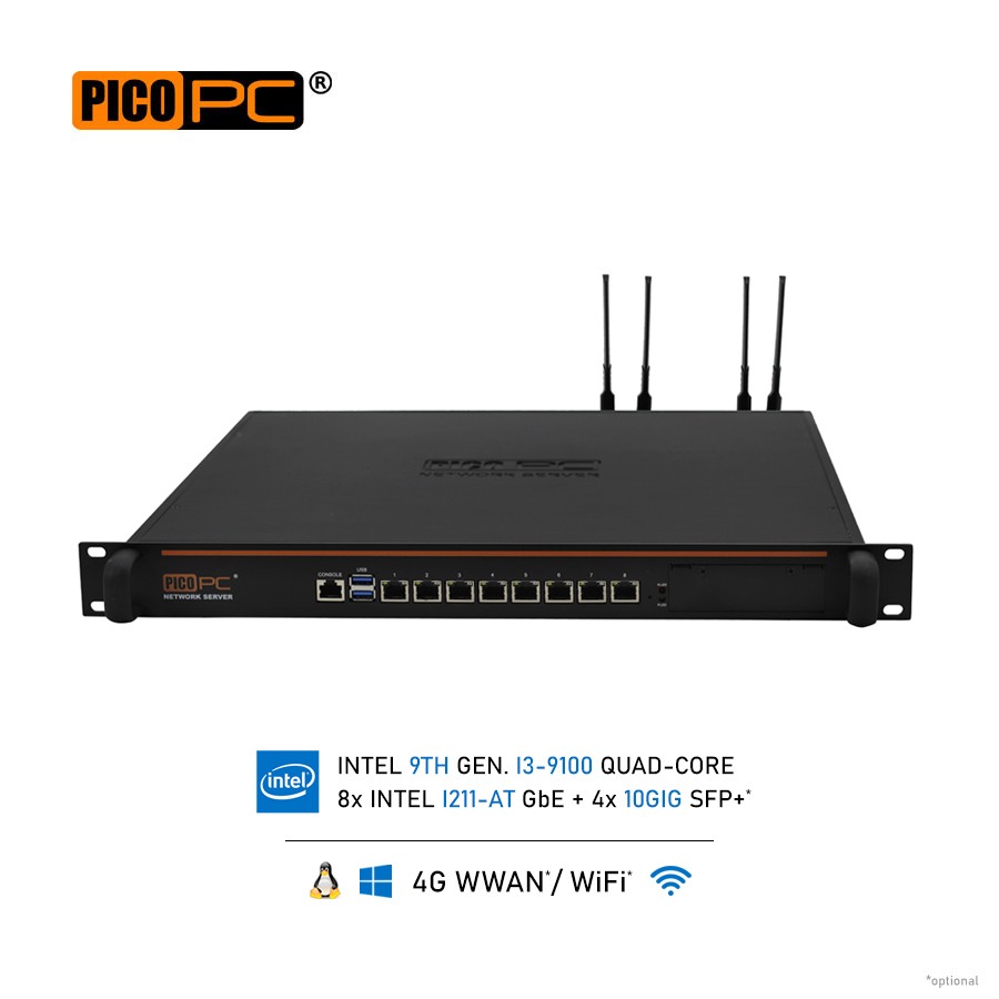 Intel® Core™ i3-9100 8 LAN 4 10Gig SFP+ 4G 1U Rackmount Server SD-WAN Network Appliance